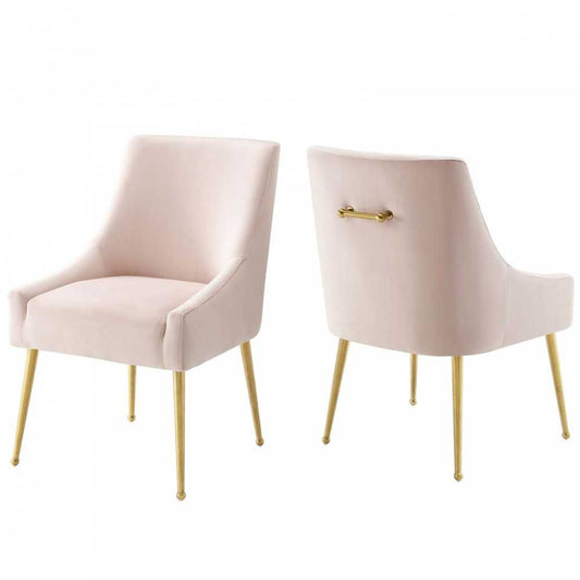 Discern Upholstered Performance Velvet Dining Chair Set of 2, Pink