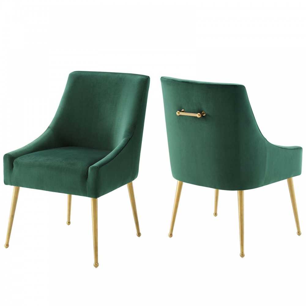Discern Upholstered Performance Velvet Dining Chair Set of 2, Green