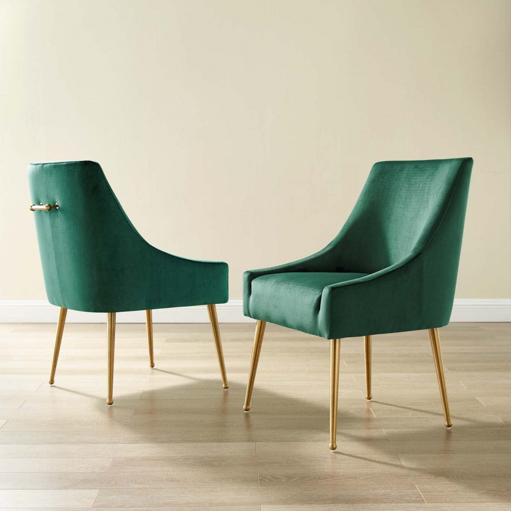 Discern Upholstered Performance Velvet Dining Chair Set of 2, Green