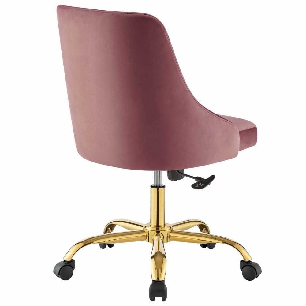 Distinct Tufted Swivel Performance Velvet Office Chair, Gold Dusty Rose