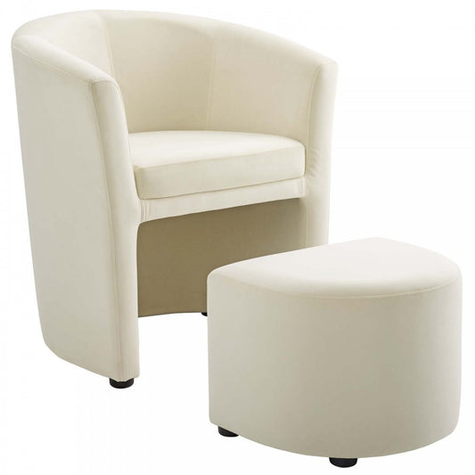 Divulge Performance Velvet Arm Chair and Ottoman Set, Ivory