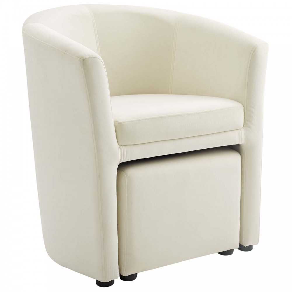 Divulge Performance Velvet Arm Chair and Ottoman Set, Ivory