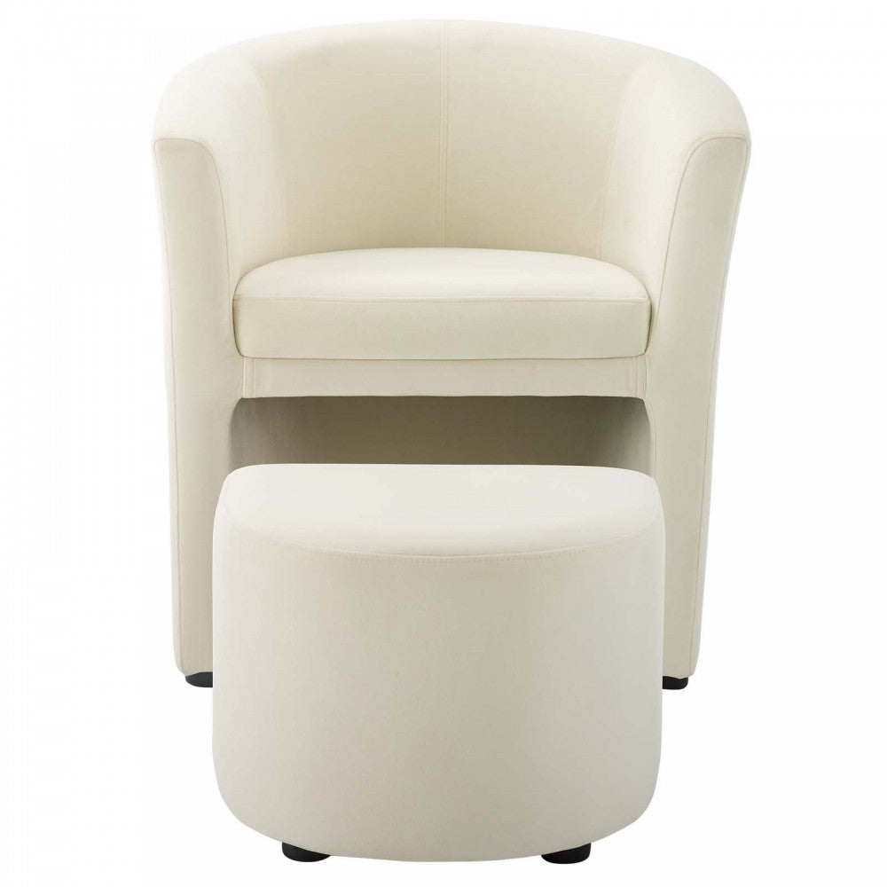 Divulge Performance Velvet Arm Chair and Ottoman Set, Ivory
