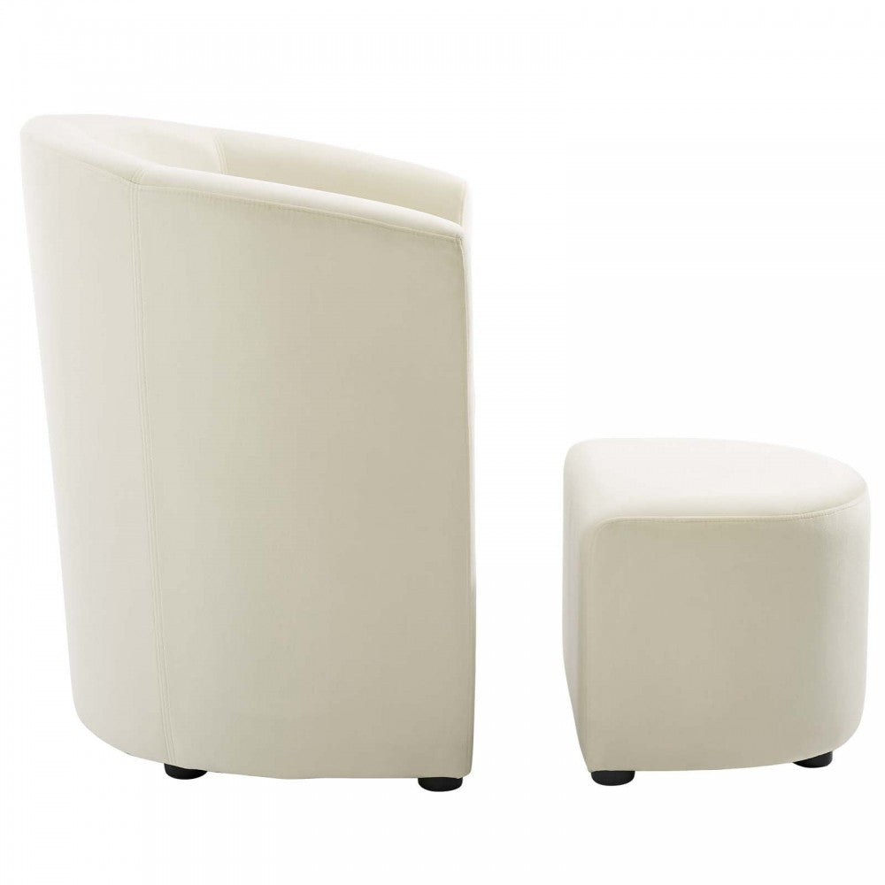 Divulge Performance Velvet Arm Chair and Ottoman Set, Ivory