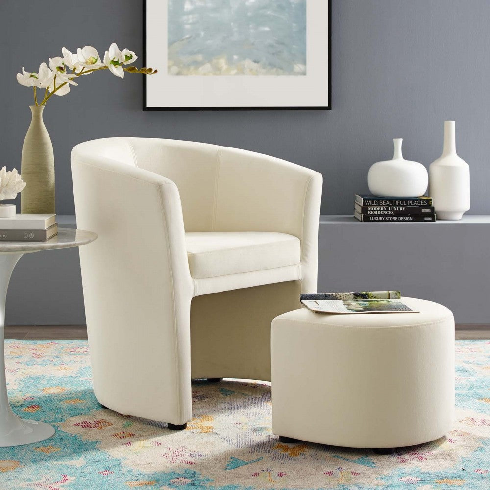 Divulge Performance Velvet Arm Chair and Ottoman Set, Ivory