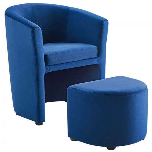 Divulge Performance Velvet Arm Chair and Ottoman Set, Navy