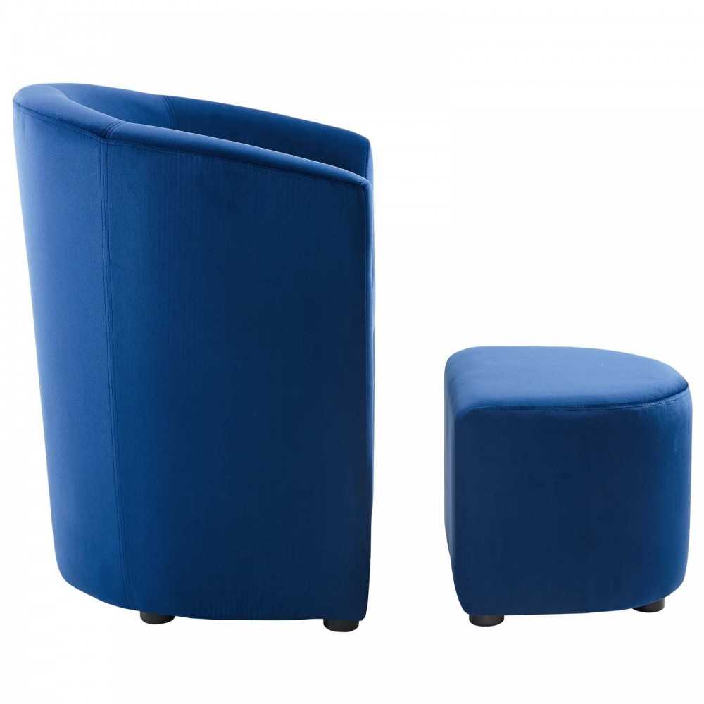 Divulge Performance Velvet Arm Chair and Ottoman Set, Navy