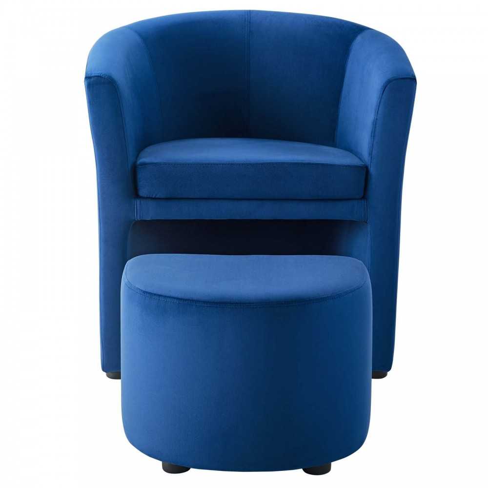 Divulge Performance Velvet Arm Chair and Ottoman Set, Navy