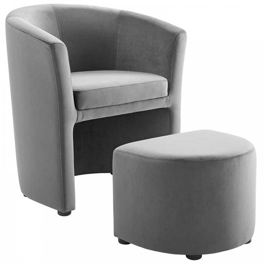 Divulge Performance Velvet Arm Chair and Ottoman Set, Gray