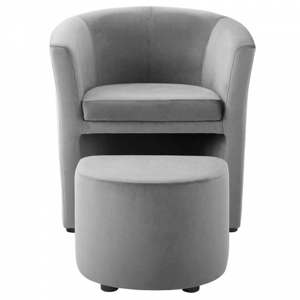 Divulge Performance Velvet Arm Chair and Ottoman Set, Gray