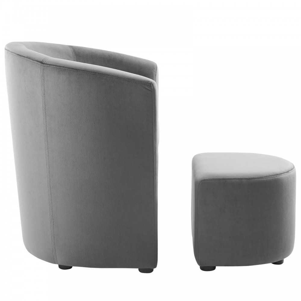 Divulge Performance Velvet Arm Chair and Ottoman Set, Gray