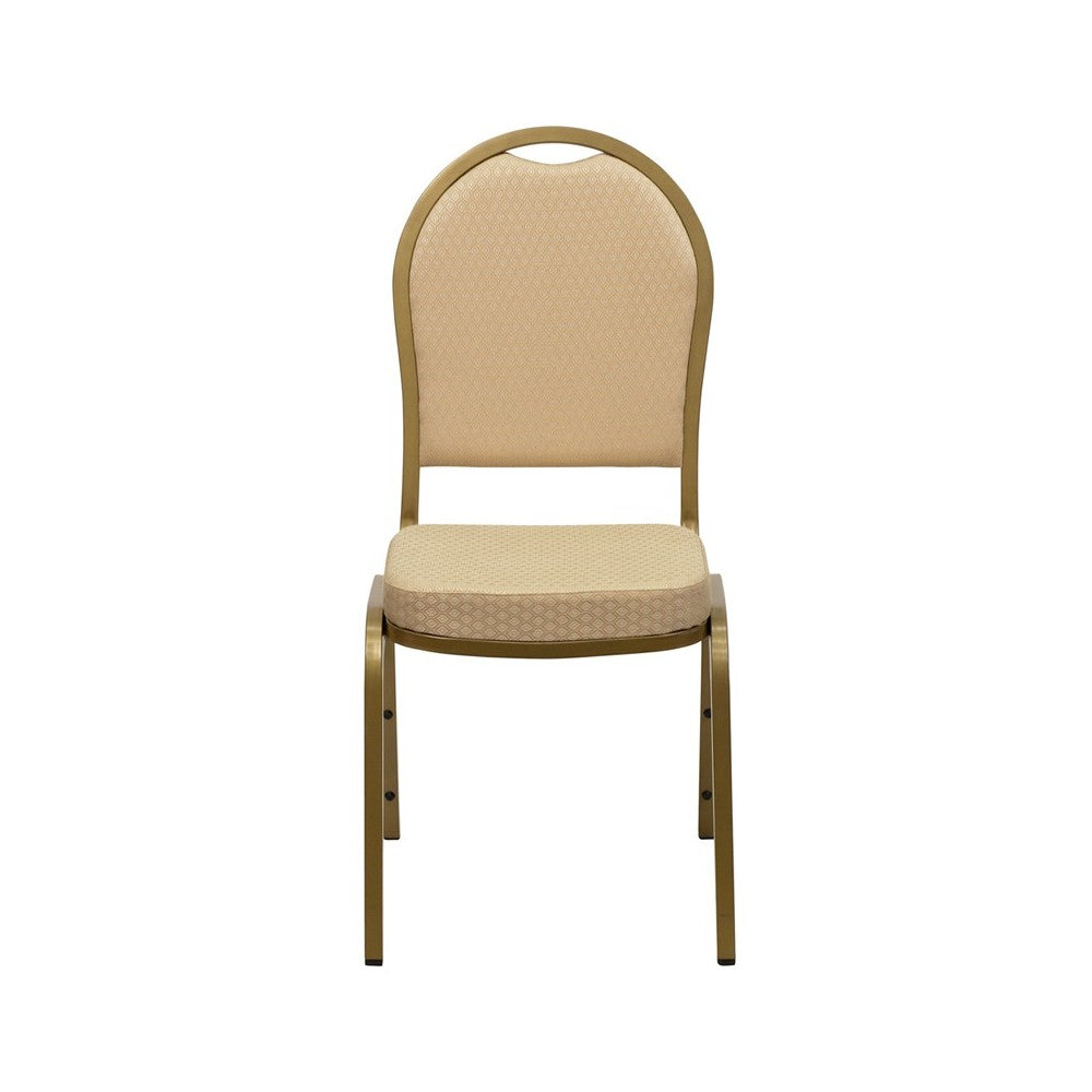 Dome Back Stacking Banquet Chair in Beige Patterned Fabric - Gold Frame