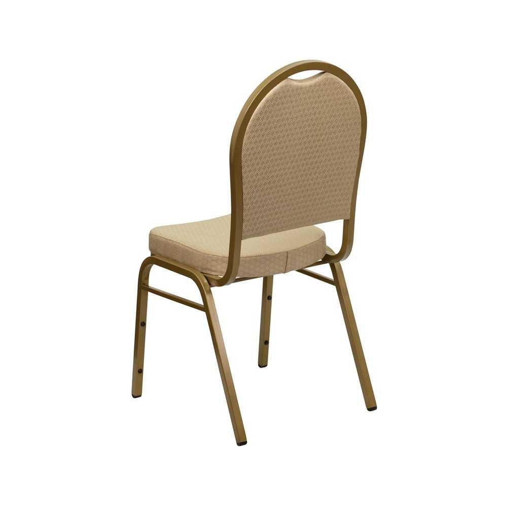 Dome Back Stacking Banquet Chair in Beige Patterned Fabric - Gold Frame