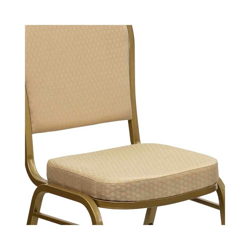 Dome Back Stacking Banquet Chair in Beige Patterned Fabric - Gold Frame