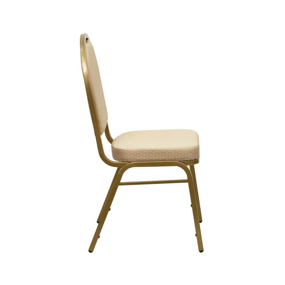 Dome Back Stacking Banquet Chair in Beige Patterned Fabric - Gold Frame