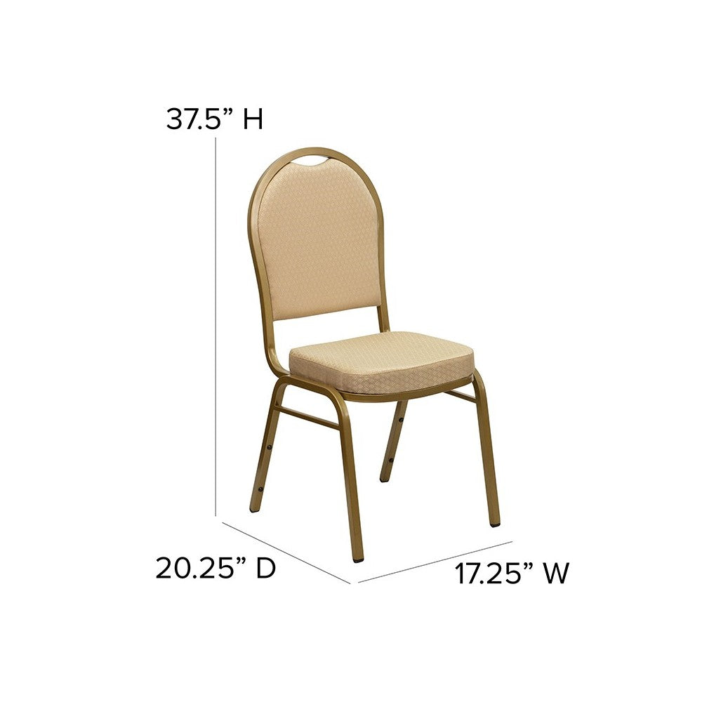 Dome Back Stacking Banquet Chair in Beige Patterned Fabric - Gold Frame