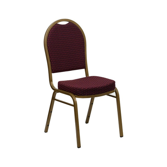 Dome Back Stacking Banquet Chair in Burgundy Patterned Fabric - Gold Frame