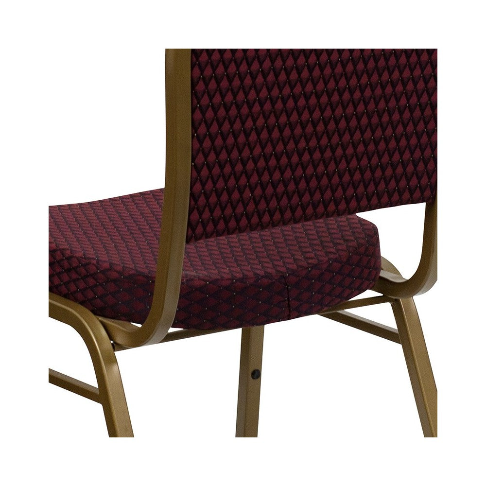 Dome Back Stacking Banquet Chair in Burgundy Patterned Fabric - Gold Frame