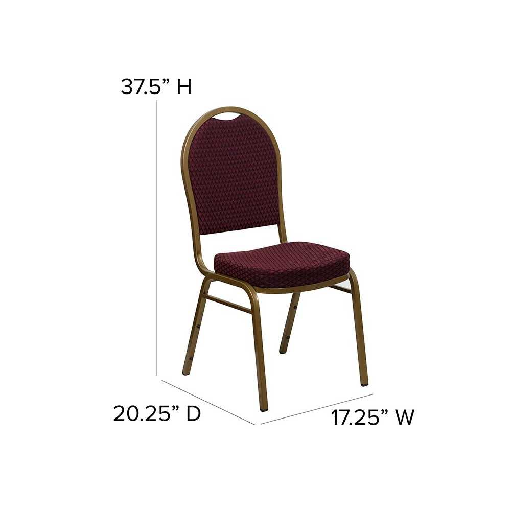Dome Back Stacking Banquet Chair in Burgundy Patterned Fabric - Gold Frame