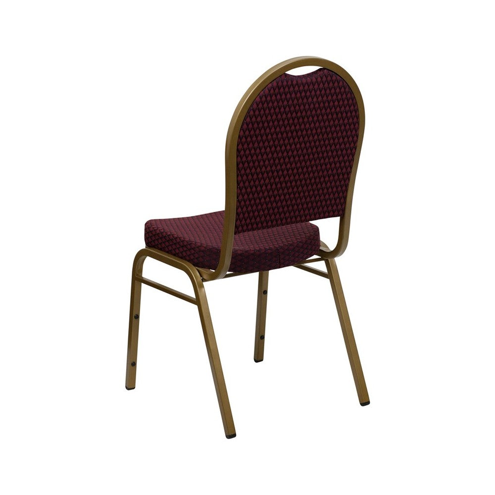 Dome Back Stacking Banquet Chair in Burgundy Patterned Fabric - Gold Frame