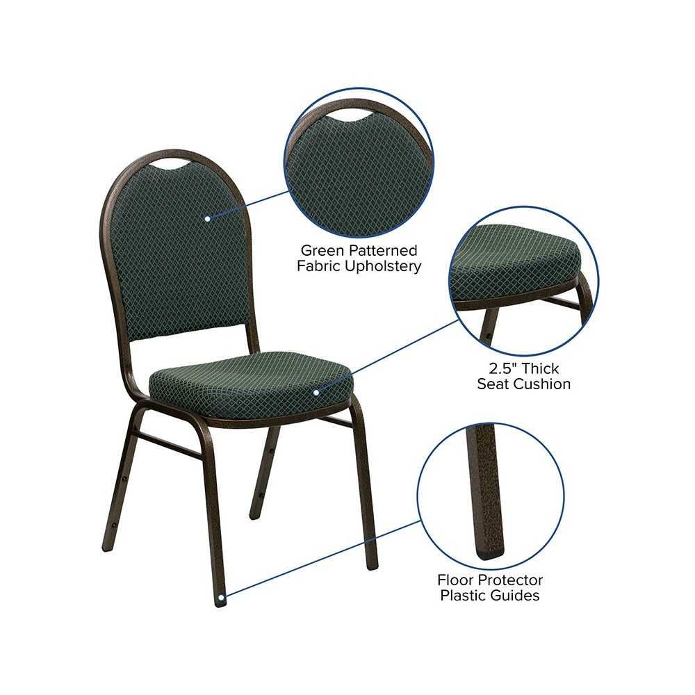 Dome Back Stacking Banquet Chair in Green Patterned Fabric - Gold Vein Frame