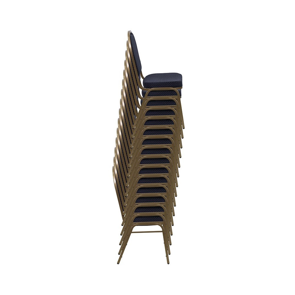 Dome Back Stacking Banquet Chair in Green Patterned Fabric - Gold Vein Frame