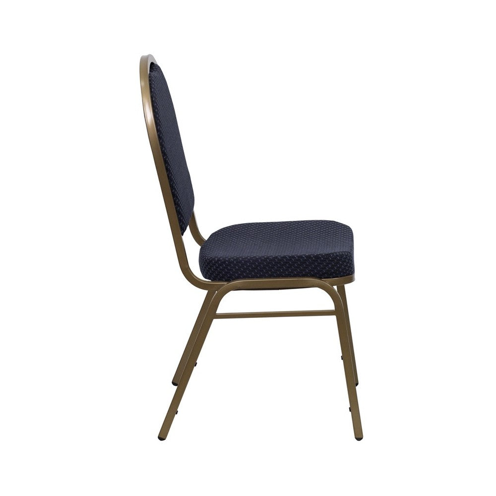 Dome Back Stacking Banquet Chair in Navy Patterned Fabric - Gold Frame