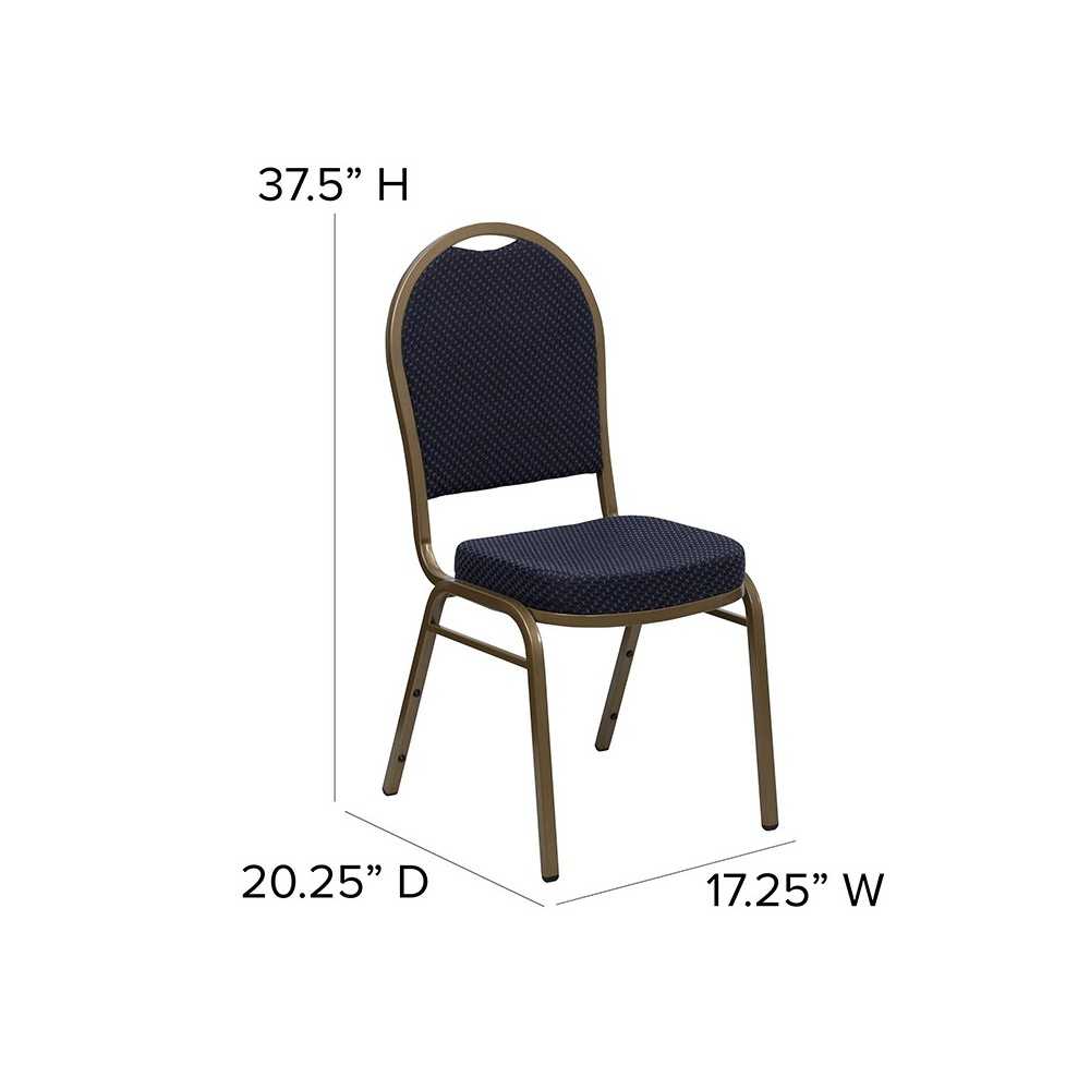 Dome Back Stacking Banquet Chair in Navy Patterned Fabric - Gold Frame