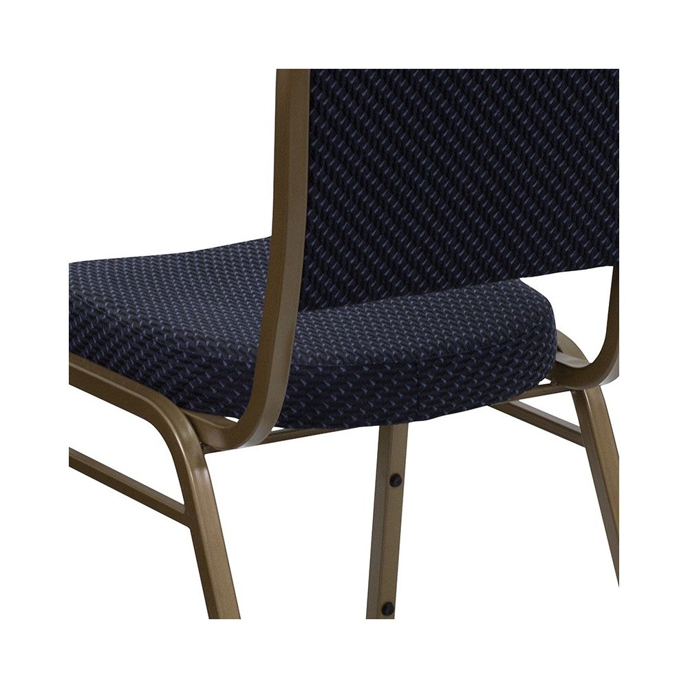Dome Back Stacking Banquet Chair in Navy Patterned Fabric - Gold Frame