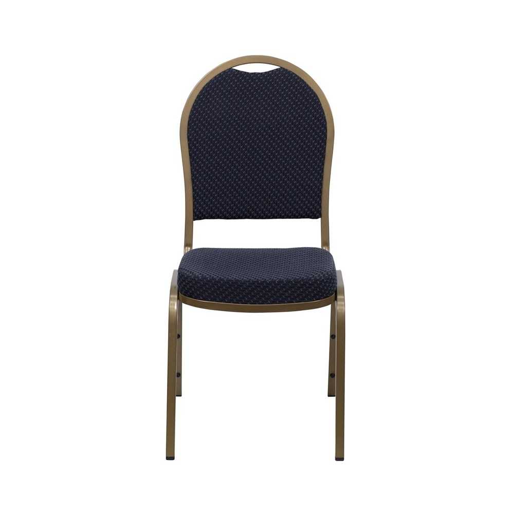 Dome Back Stacking Banquet Chair in Navy Patterned Fabric - Gold Frame