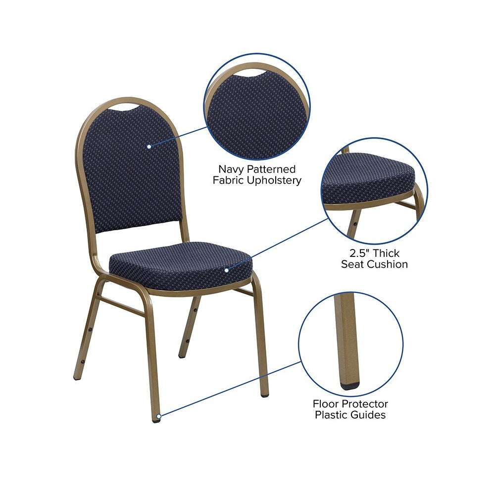 Dome Back Stacking Banquet Chair in Navy Patterned Fabric - Gold Frame
