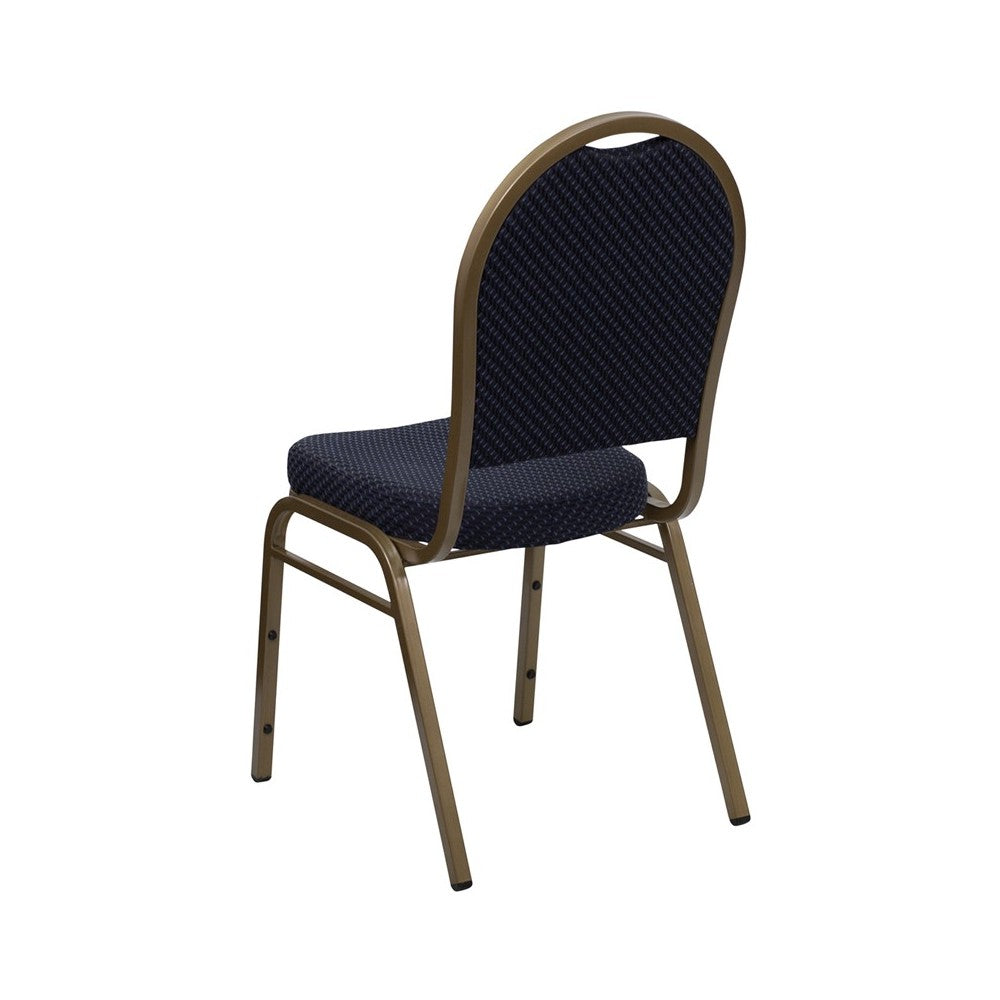 Dome Back Stacking Banquet Chair in Navy Patterned Fabric - Gold Frame