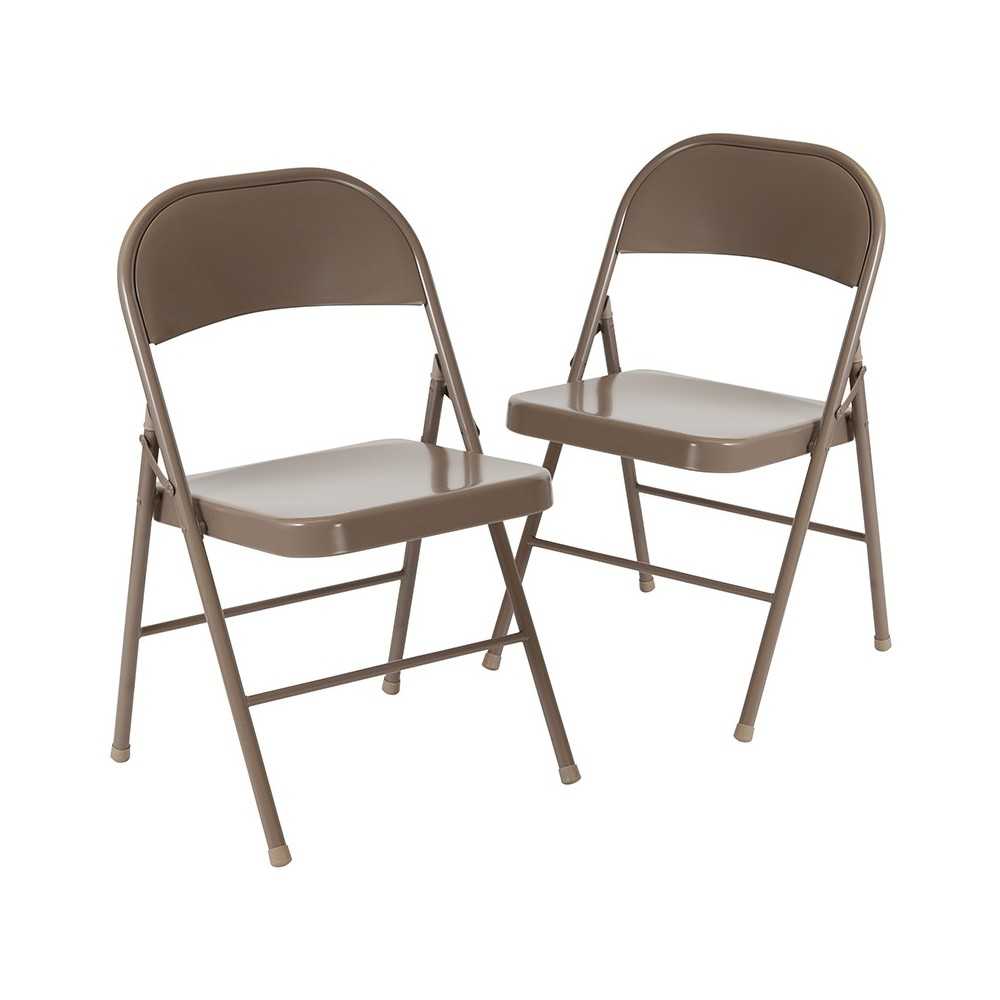 Double Braced Beige Metal Folding Chair