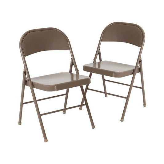Double Braced Beige Metal Folding Chair