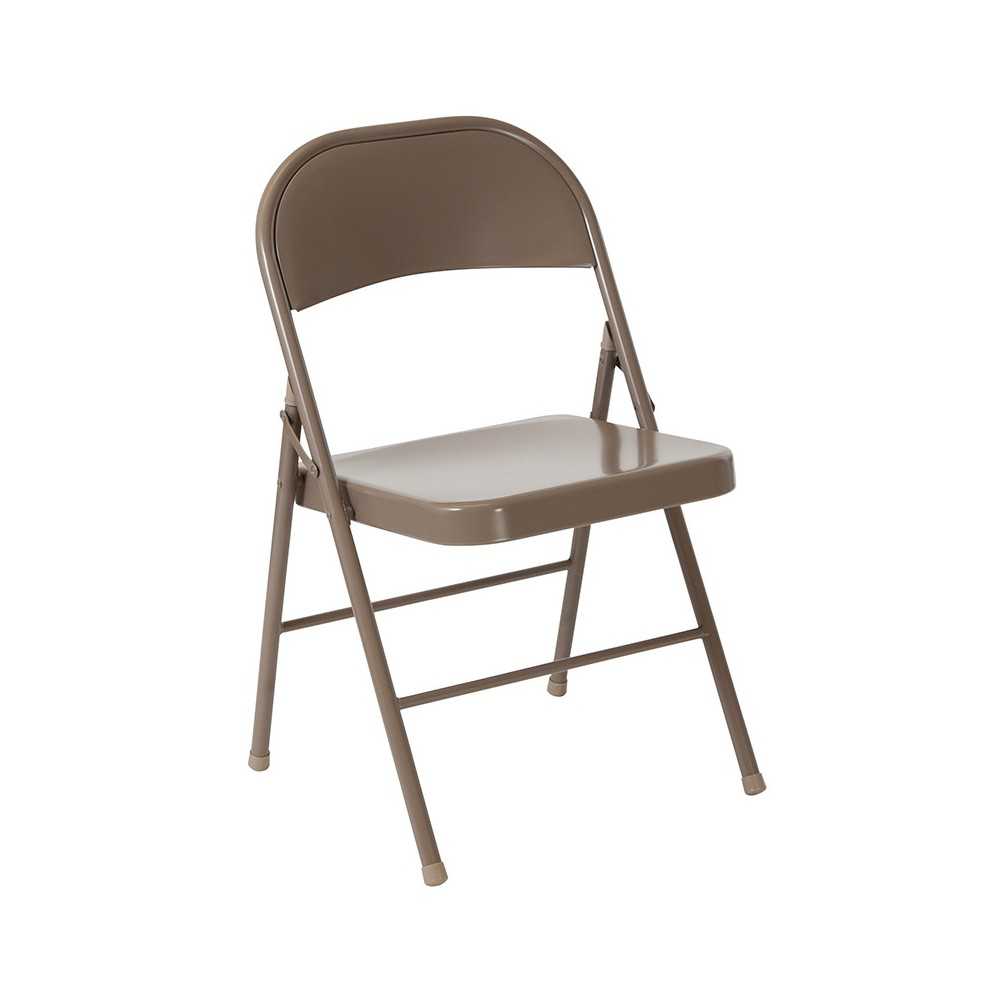 Double Braced Beige Metal Folding Chair