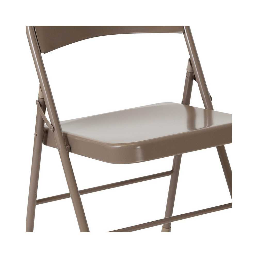 Double Braced Beige Metal Folding Chair