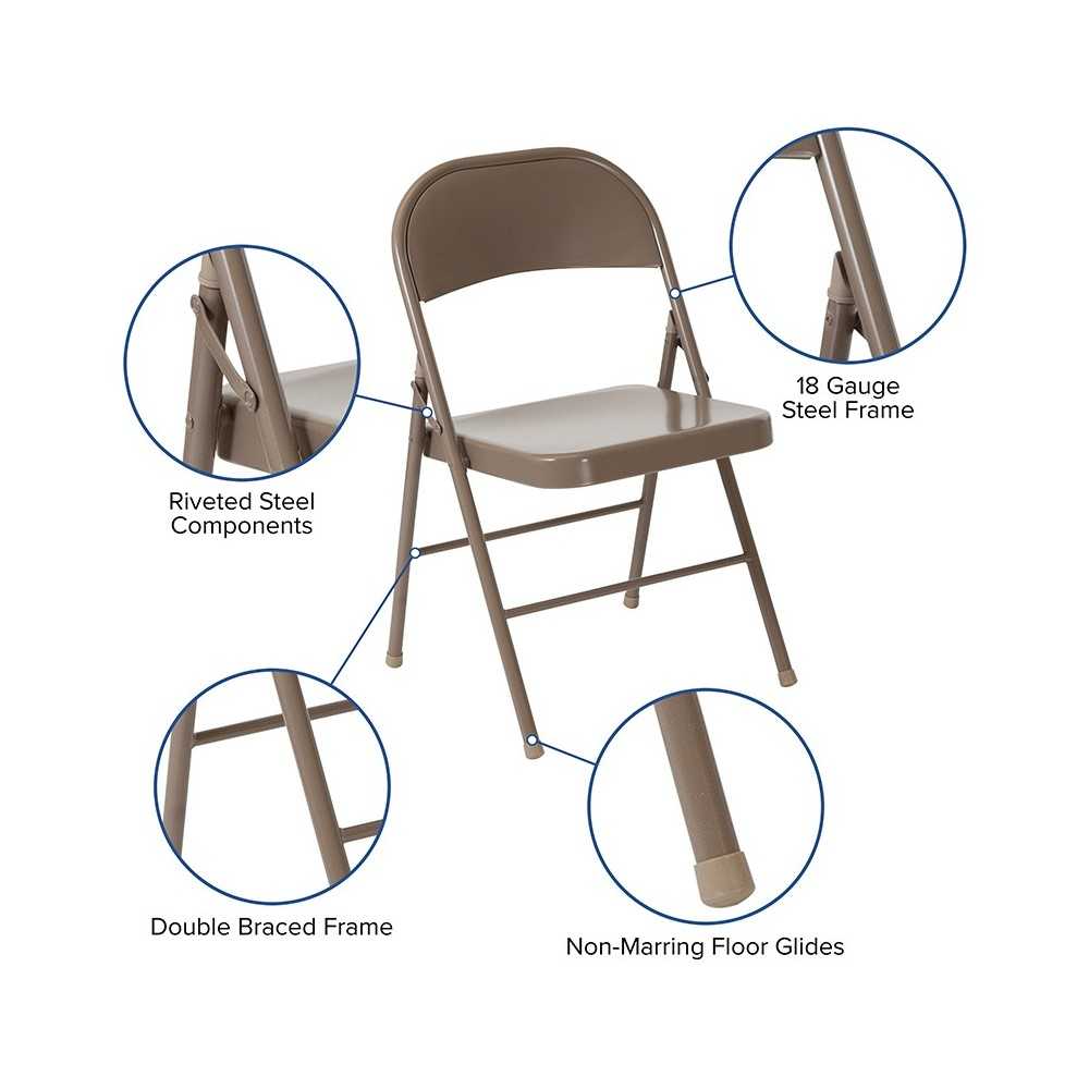 Double Braced Beige Metal Folding Chair
