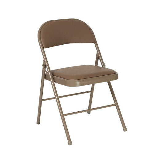 Double Braced Beige Vinyl Folding Chair