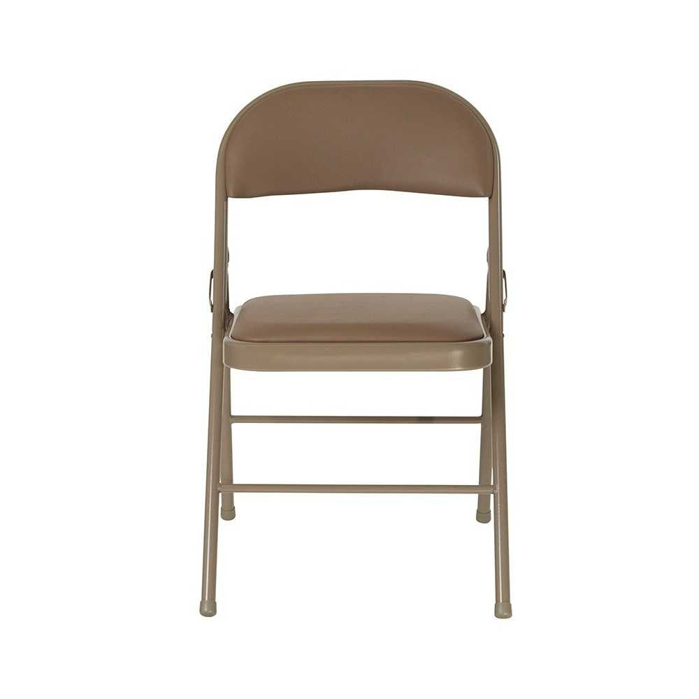 Double Braced Beige Vinyl Folding Chair