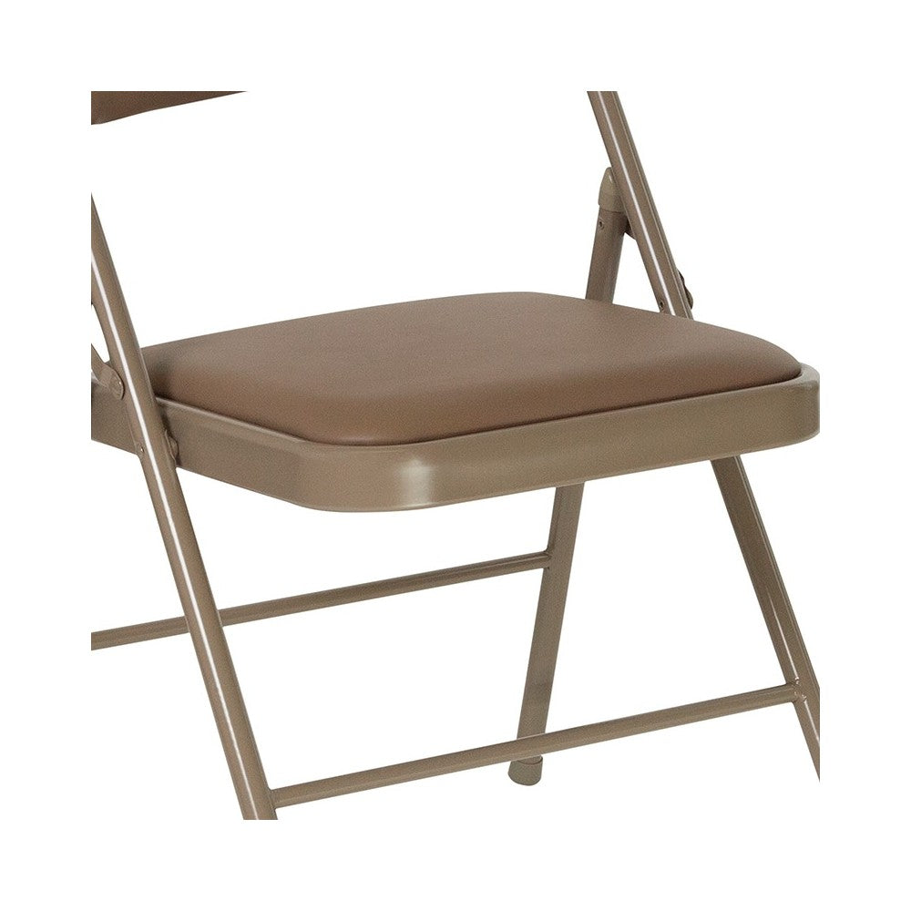 Double Braced Beige Vinyl Folding Chair