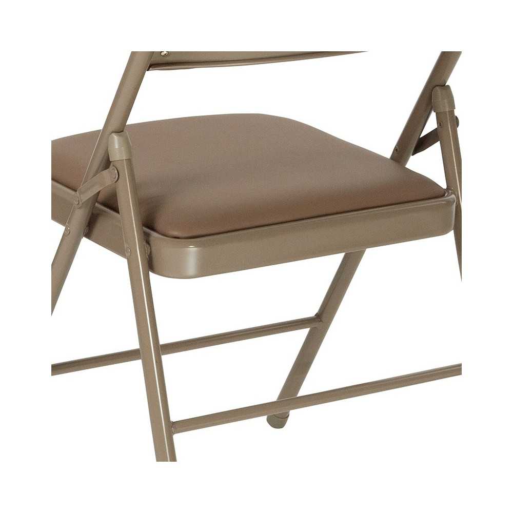 Double Braced Beige Vinyl Folding Chair