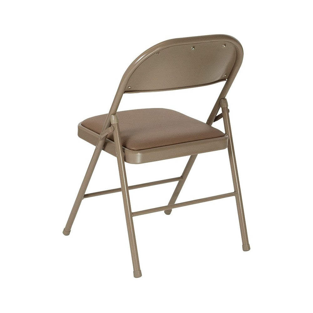 Double Braced Beige Vinyl Folding Chair