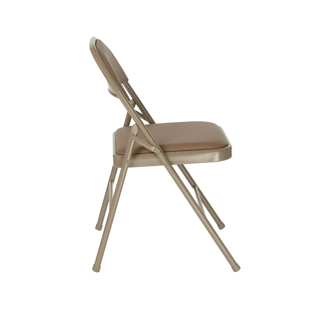 Double Braced Beige Vinyl Folding Chair
