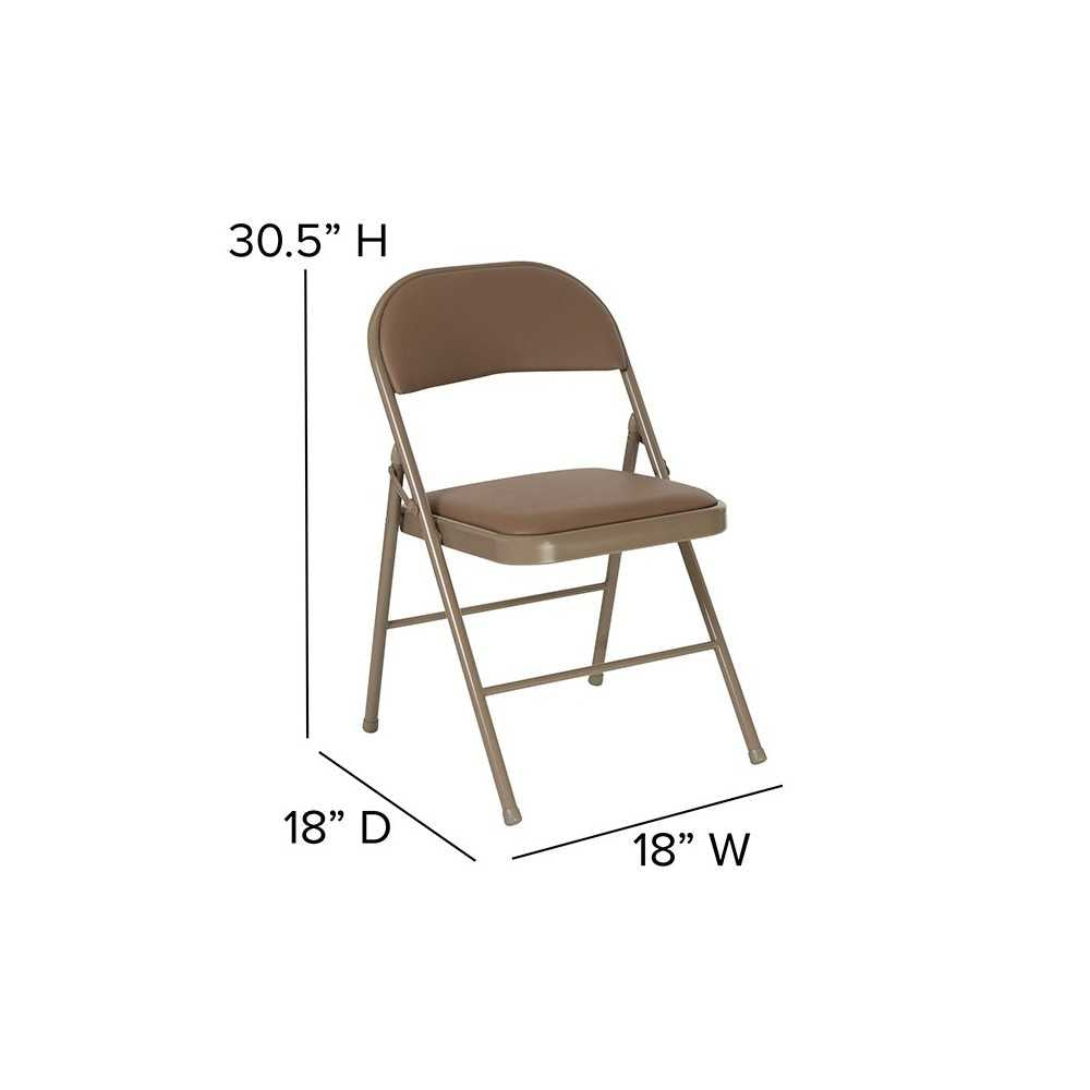 Double Braced Beige Vinyl Folding Chair