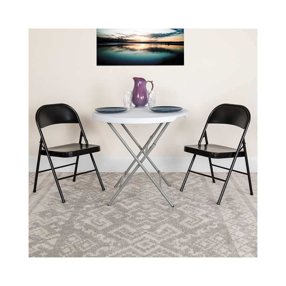 Double Braced Black Metal Folding Chair