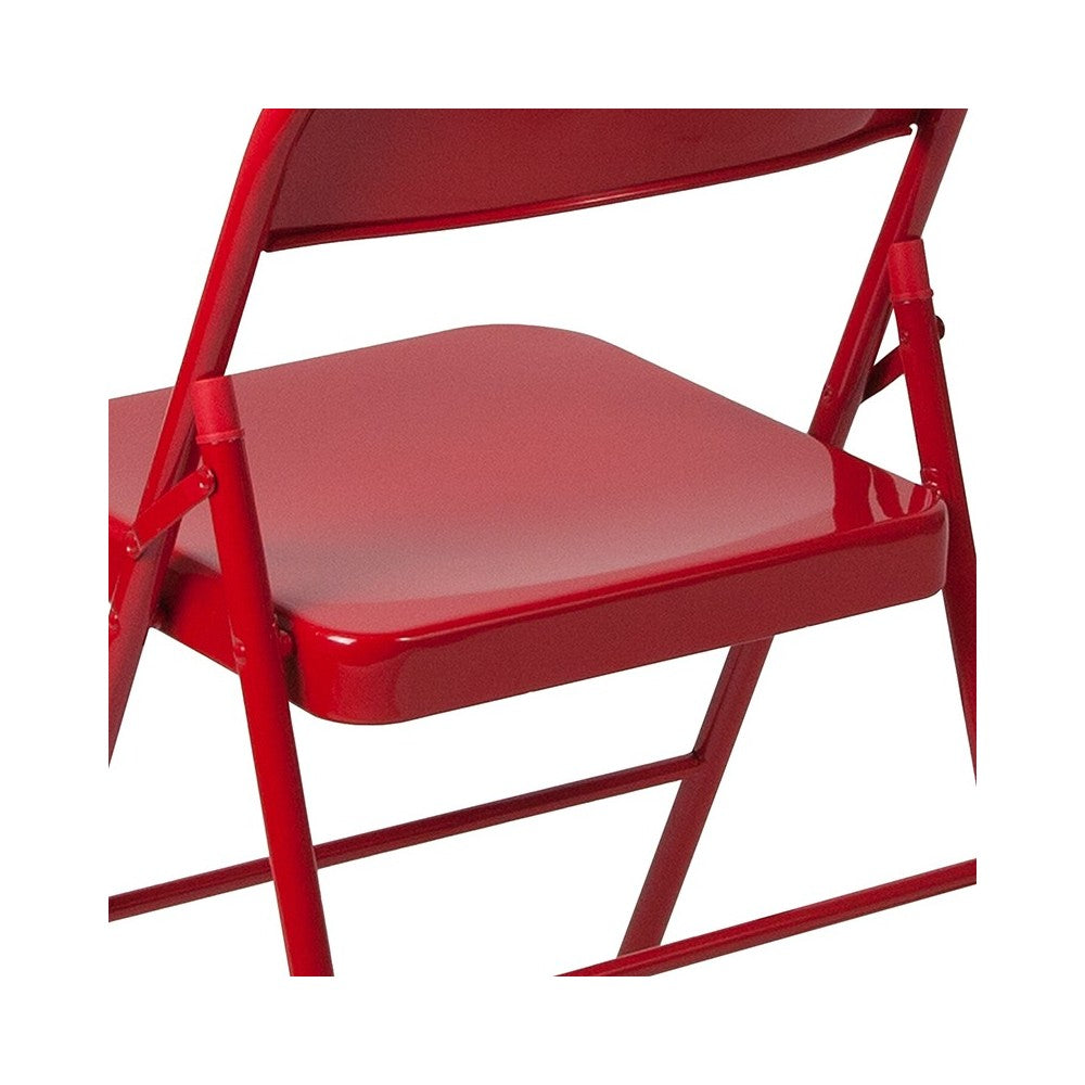 Double Braced Red Metal Folding Chair