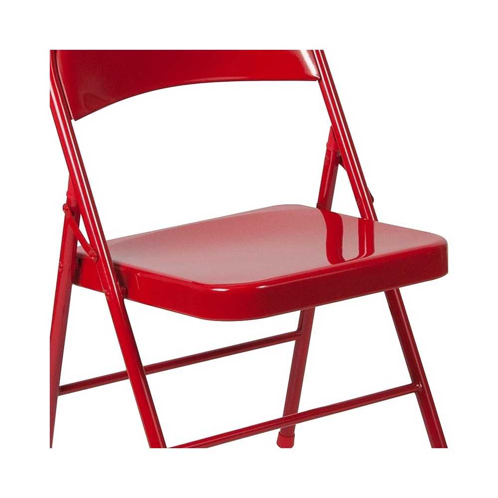 Double Braced Red Metal Folding Chair