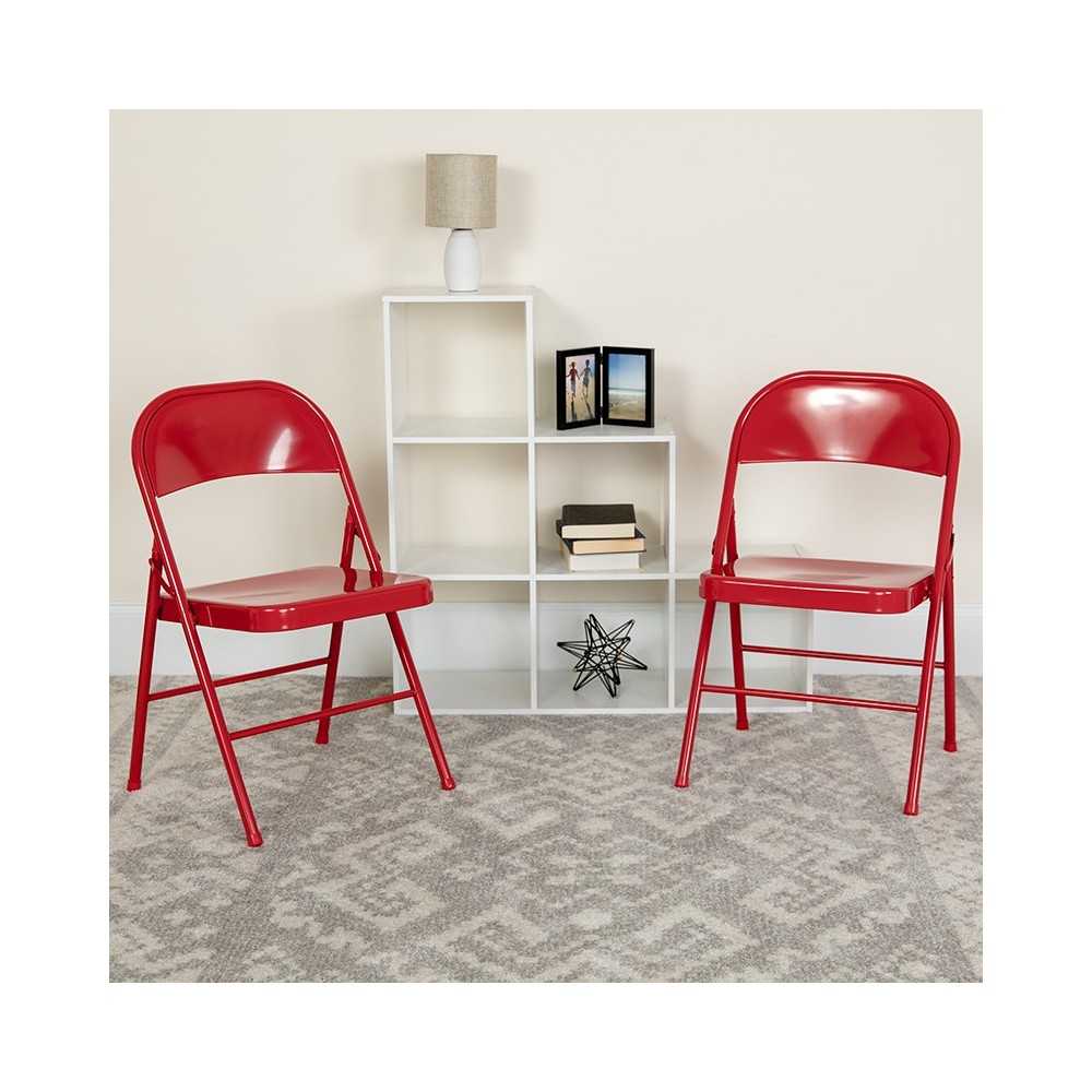 Double Braced Red Metal Folding Chair