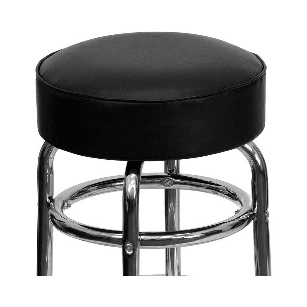 Double Ring Chrome Barstool with Black Seat