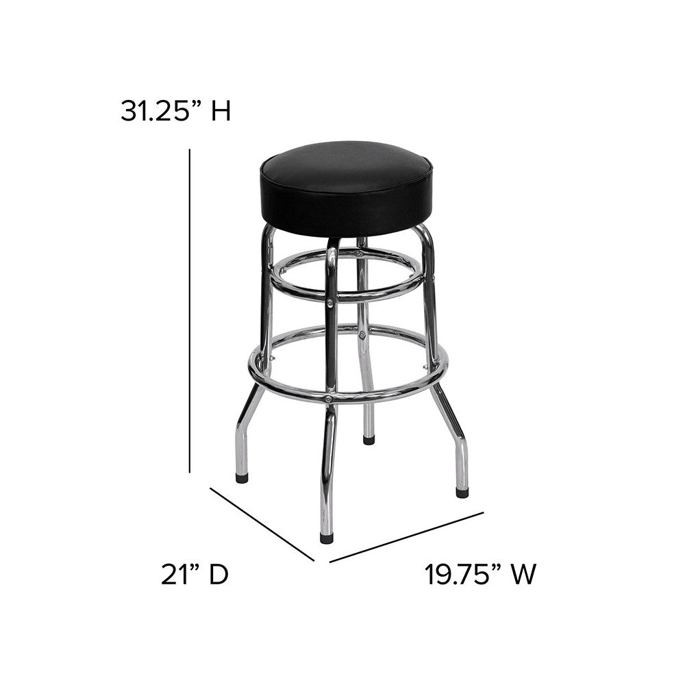 Double Ring Chrome Barstool with Black Seat